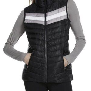 Fabletics Full Zip Puffa Fenway Vest Black Gray Stripes Women’s XS Gorp Core